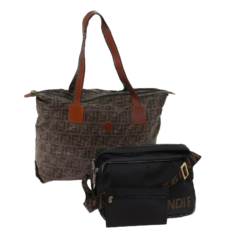 Ladies Fendi Baguette bags with a star - shaped charm for a playful and trendy touchFENDI Zucca Canvas Shoulder Bag Coated Canvas 2Set Brown Black  bs10493