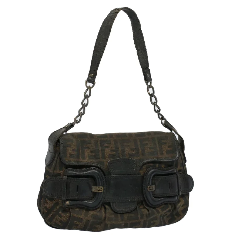 Ladies Fendi Peekaboo bags with a hand - carved leather detail for a unique and artisanal touchFENDI Shoulder Bag Zucca Canvas Brown Black  54362