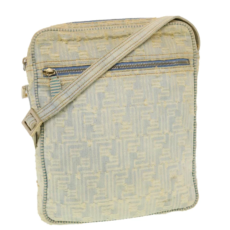 Fendi bags with a detachable makeup pouch inside for beauty - conscious usersFENDI Zucca Canvas Shoulder Bag Blue  yk7325