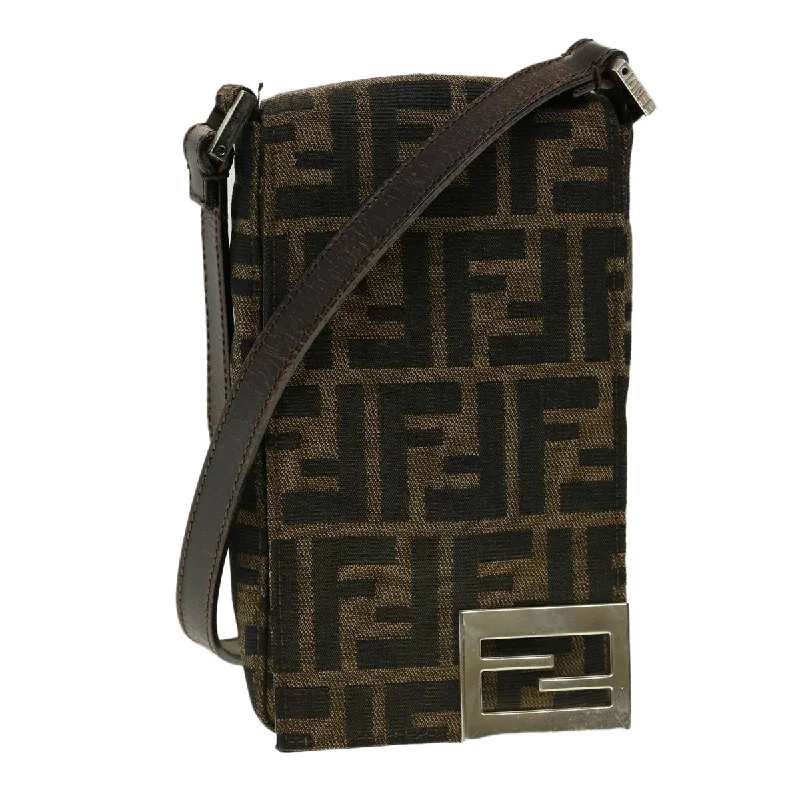 Fendi crossbody bags with a detachable wallet on chain for a hands - free wallet optionFENDI Zucca Canvas Shoulder Bag Brown  rd2454