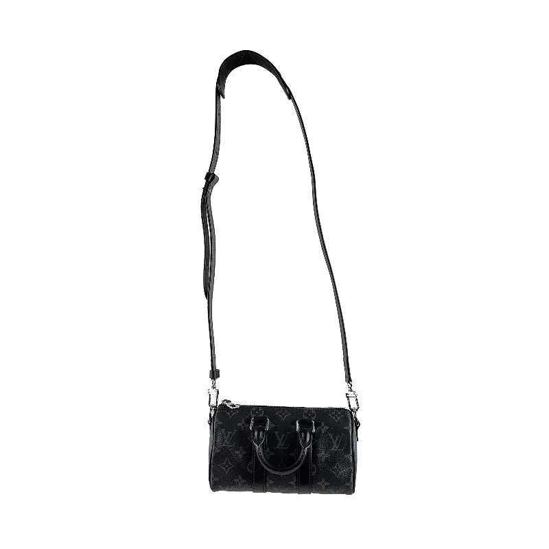 Louis Vuitton bags with a zip - around closure for enhanced securityLOUIS VUITTON Excellent Reverse Monogram Eclipse Keepall XS Black Crossbody Bag