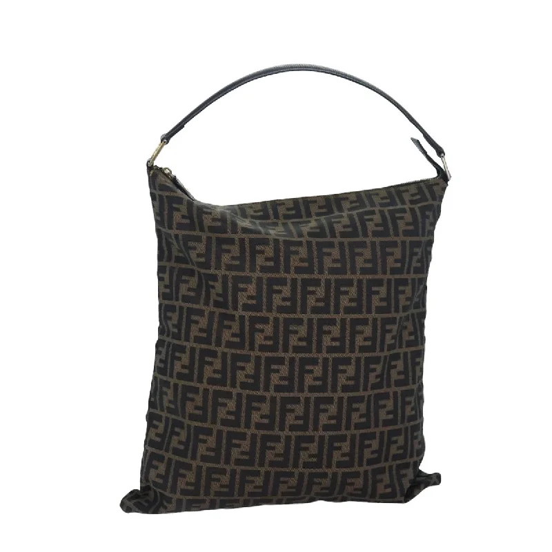 Fendi tote bags with a water - resistant lining for practicality during rainy daysFENDI Zucca Canvas Shoulder Bag Brown Black  bs16397