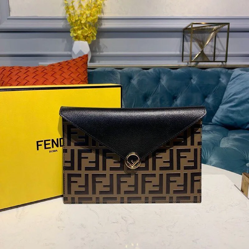 Fendi bags with a Bluetooth - enabled key finder for never losing keys againFendi FF Embossed Envelope Wallet 9.4in/24cm Brown/Black For Women