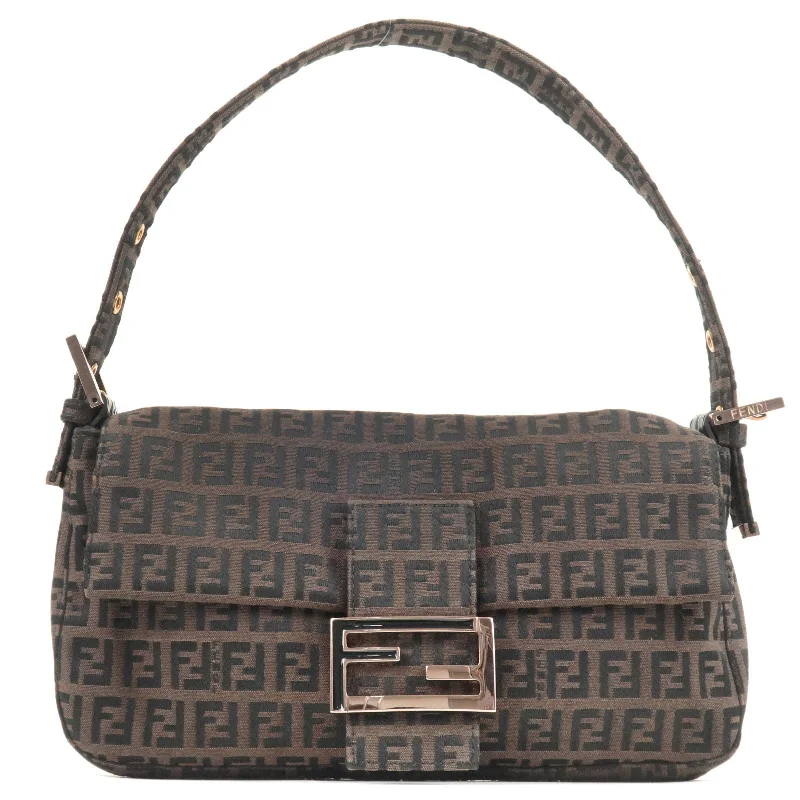 Ladies Fendi crossbody bags with a single - strap design for simplicity and ease of useFENDI Zucchino Canvas Leather Mamma Baguette Bag Brown 8BR000