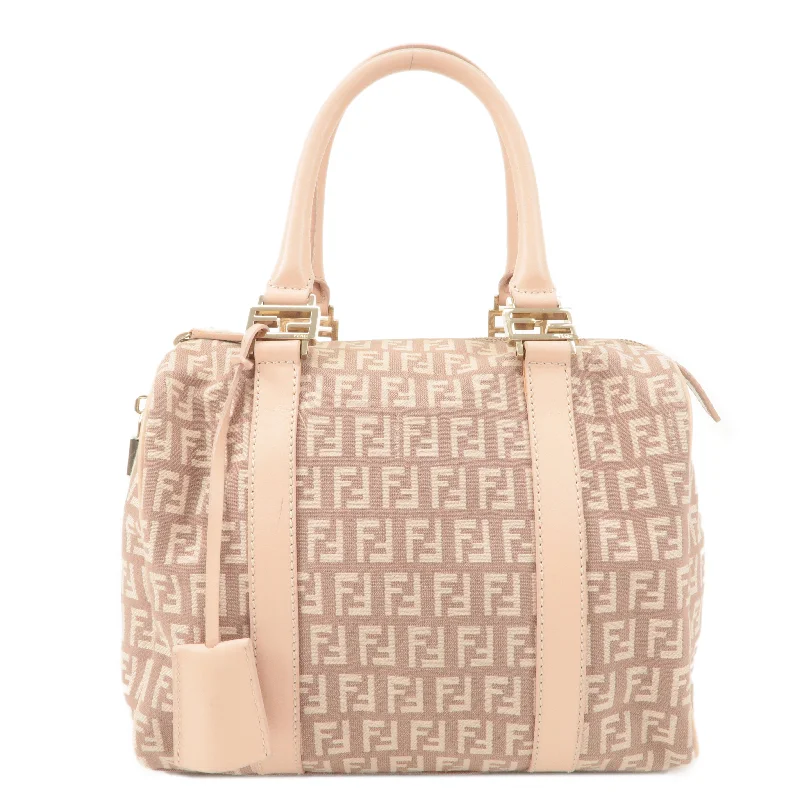 Ladies Fendi shoulder bags with a detachable scarf strap for a stylish and versatile optionFENDI Zucchino Canvas Leather Mini Boston Bag Pink 8BL068