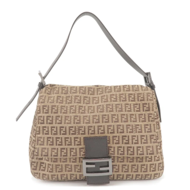 Ladies Fendi Peekaboo bags with gold - toned hardware for a touch of luxuryFENDI Zucchino Canvas Leather Mamma Baguette Shoulder Bag 8BR001