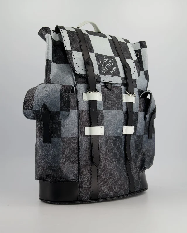 Louis Vuitton tote bags with a double - handle and shoulder - strap option*Limited Edition* Louis Vuitton Christopher Backpack Bag in Black and White Damier Canvas with Silver Hardware