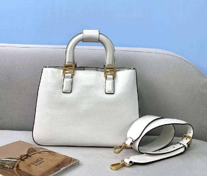 Fendi backpacks with a retractable handle for easy transportationFendi Small FF Tote Shoulder White Bag