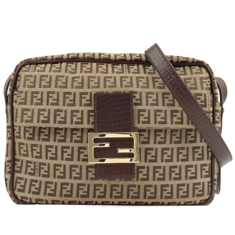 Fendi By The Way bags with a printed map pattern for a travel - inspired lookFENDI Zucchino Canvas Leather Crossbody Shoulder Bag Brown 8BT117