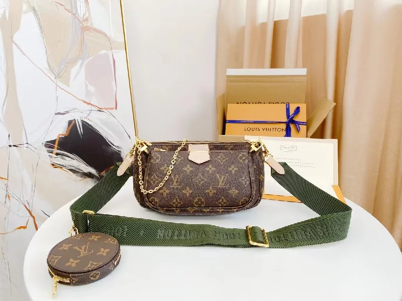 Louis Vuitton Alma bags with a monogram - embossed leather surfaceLouis Vuitton Multi Pochette Handbag  Lushentic Version