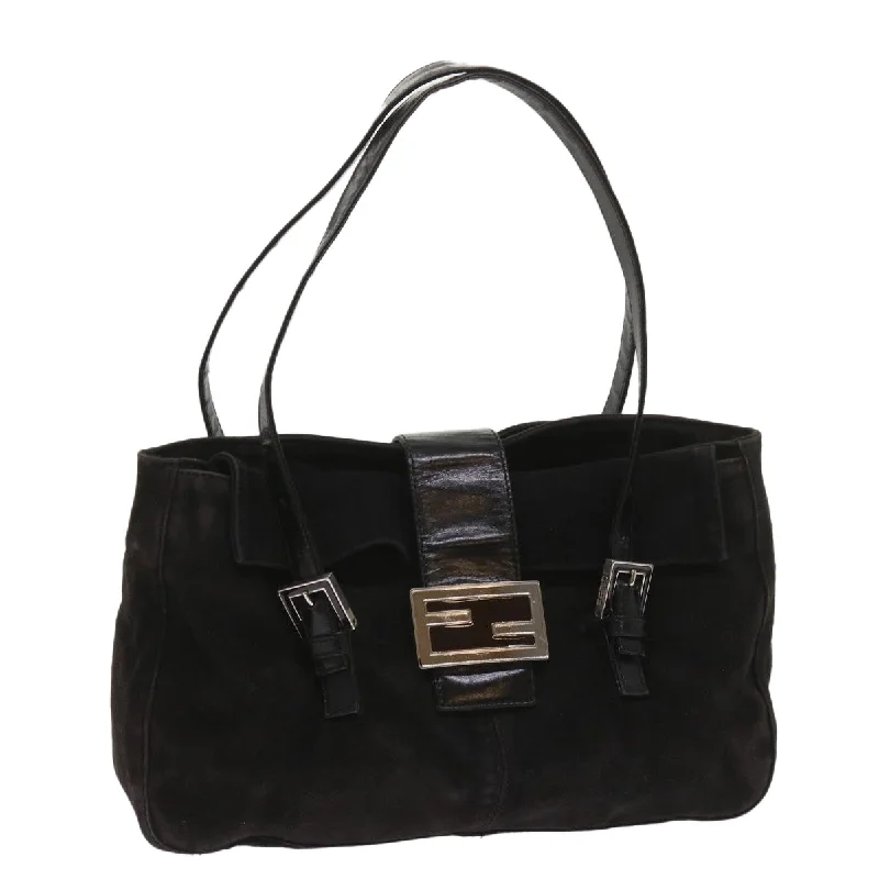 Fendi bags with a touch - screen - friendly pocket for using devices without taking them outFENDI Shoulder Bag Suede Black  yk10461