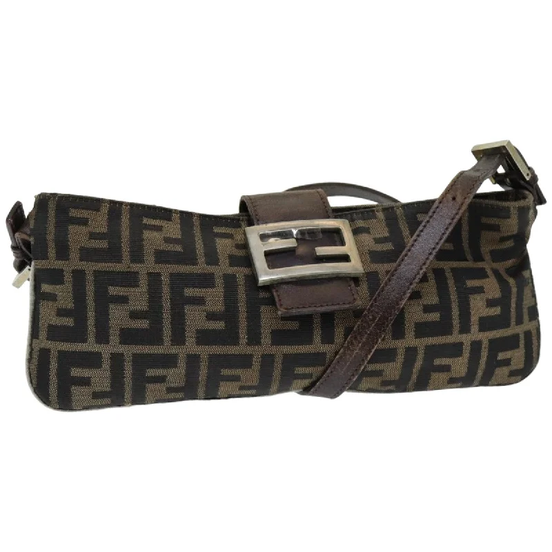 Fendi handbags with a beaded trim for a glamorous and eye - catching lookFENDI Zucca Canvas Shoulder Bag Brown Black  ep4933