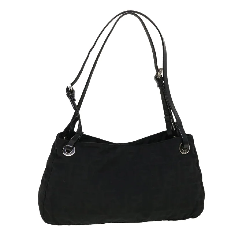 Fendi handbags with a holographic FF logo for a futuristic and trendy lookFENDI Zucca Canvas Shoulder Bag Black  bs5300