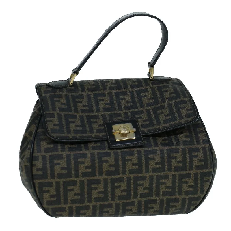 Fendi bags with a chain - link trim and a leather body for a modern and edgy lookFENDI Zucca Canvas Shoulder Bag Coated Canvas Brown Black  yk9059