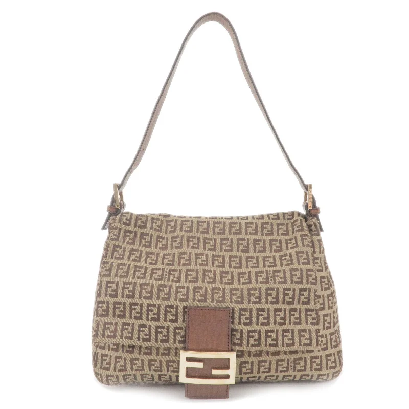 Fendi bags with a front - flap pocket and a turnlock for a classic and elegant aestheticFENDI Zucchino Canvas Leather Mamma Bagutte Shoulder Bag 8BR001