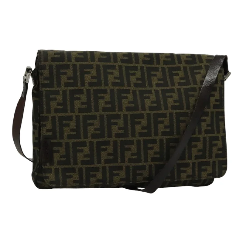 Fendi handbags with a biodegradable leather alternative for an eco - conscious choiceFENDI Zucca Canvas Shoulder Bag Brown  yk15561