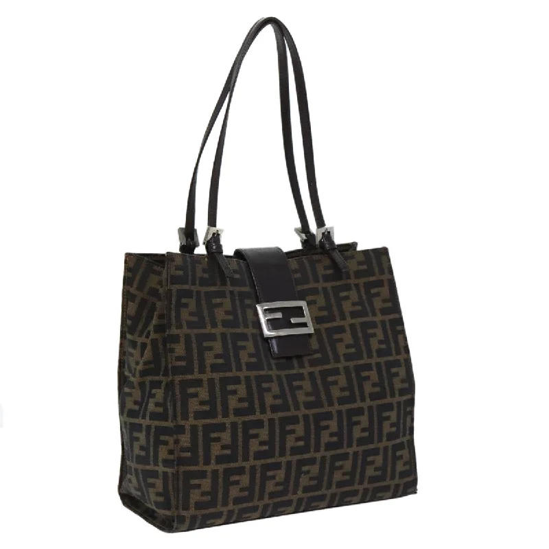 Fendi By The Way bags with a laser - cut leather detail for a modern and intricate lookFENDI Zucca Canvas Shoulder Bag Black Silver Brown  93885