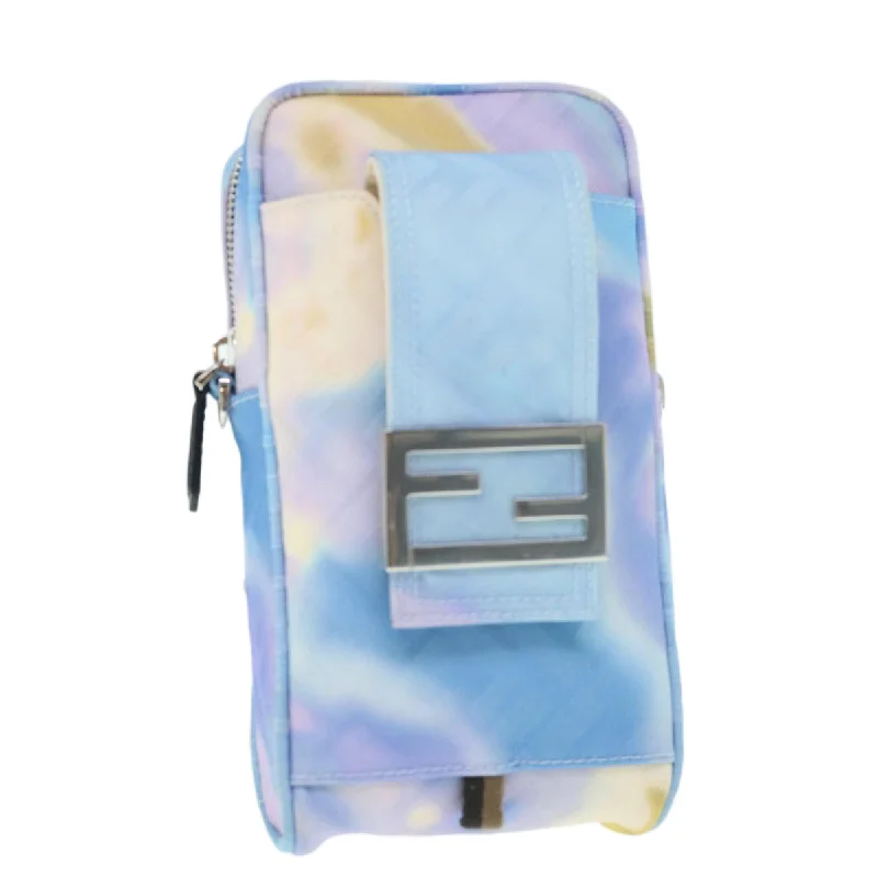 Fendi tote bags with a hand - painted FF pattern for an artisanal and one - of - a - kind touchFENDI Zucca Canvas Shoulder Bag Light Blue  62025A