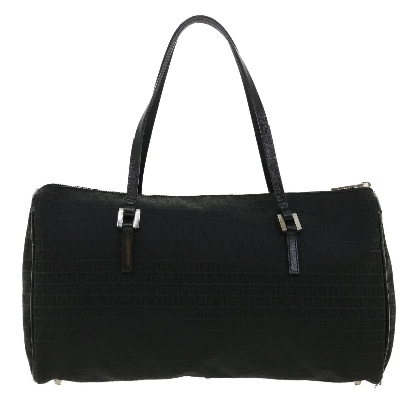 Fendi bags with a leather - bound notebook insert for jotting down notesFENDI Zucchino Canvas Hand Bag Black Auth 33935