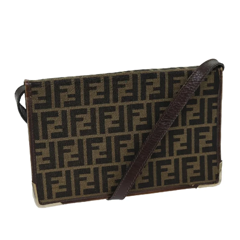 Fendi Baguette bags featuring the iconic FF logo plaque for a branded lookFENDI Zucca Canvas Shoulder Bag Brown Black  77742