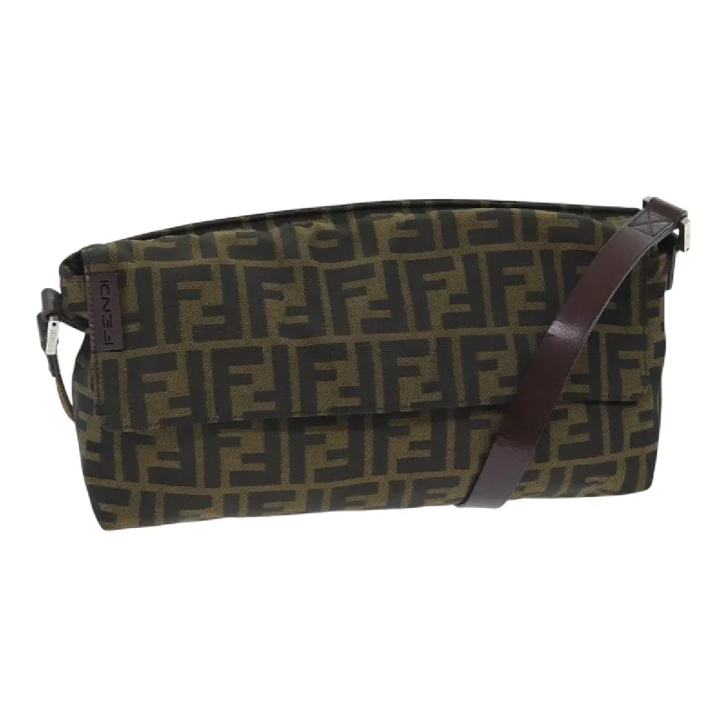 Fendi Sunshine Shopper bags with a contrast - stitched handle for a unique and stylish lookFENDI Zucca Canvas Shoulder Bag Brown Black Gold  ep5867