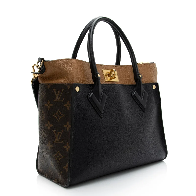 Louis Vuitton handbags with a back - zip pocket for storing valuablesLouis Vuitton Calfskin Monogram Canvas On My Side MM Tote (RiHqE0)