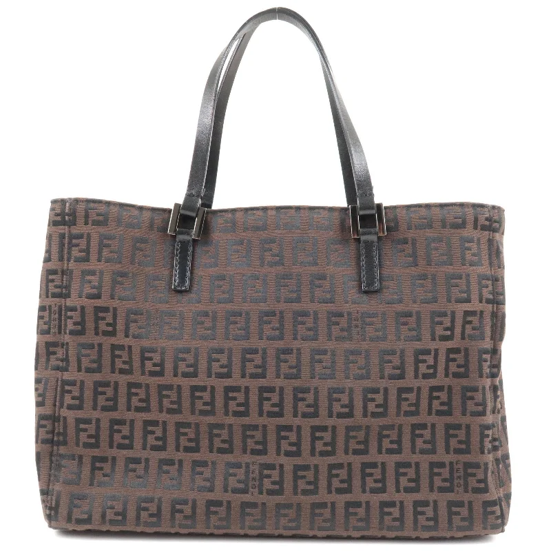 Fendi Sunshine Shopper bags with a structured silhouette and a magnetic - snap closureFENDI Zucchino Canvas Leather Hand Bag Tote Bag Brown 8BH018