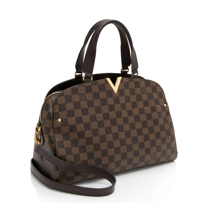 Louis Vuitton bags with a snap - button closure and a decorative charm for styleLouis Vuitton Damier Ebene Kensington Bowling Satchel (OyYSEG)