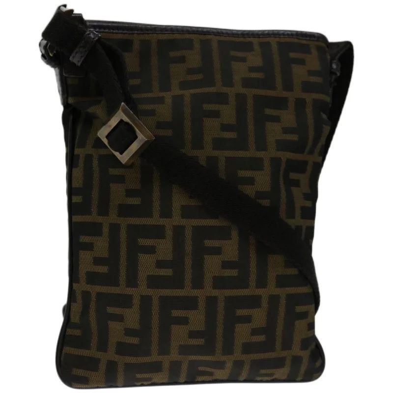 Fendi crossbody bags with a detachable fanny pack strap for a trendy and practical optionFENDI Zucca Canvas Shoulder Bag Black Brown  67995