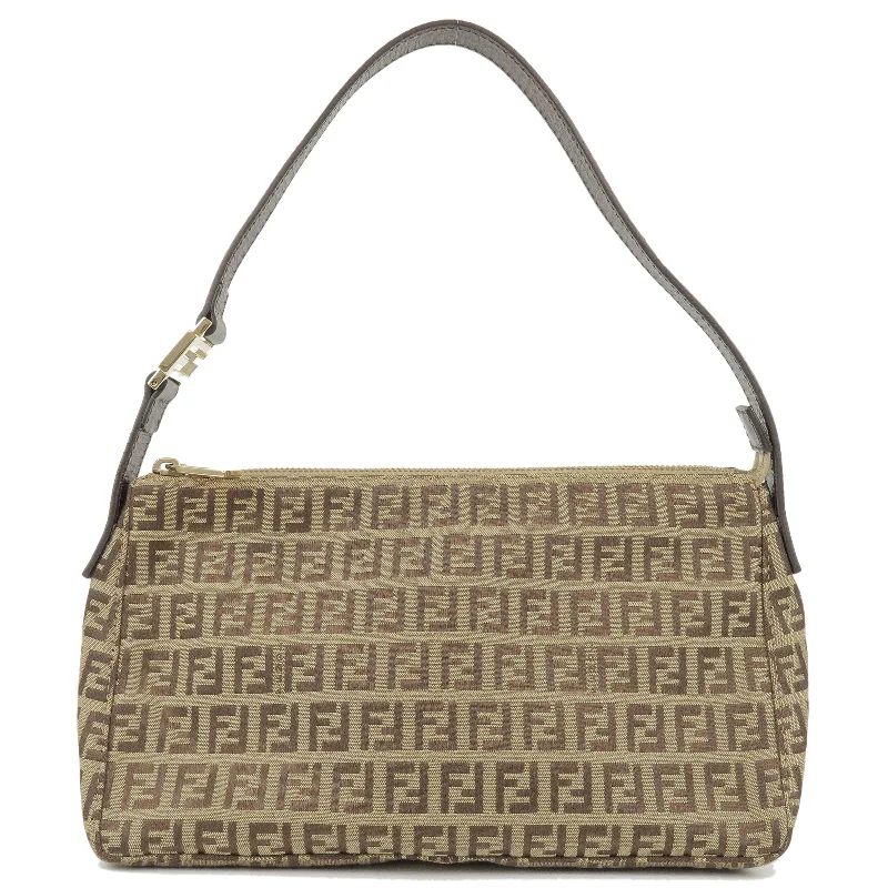 Fendi By The Way bags with a crystal - embellished FF logo for added luxury and glamourFENDI Zucchino Canvas Leather Shoulder Bag Beige Brown 8BR444