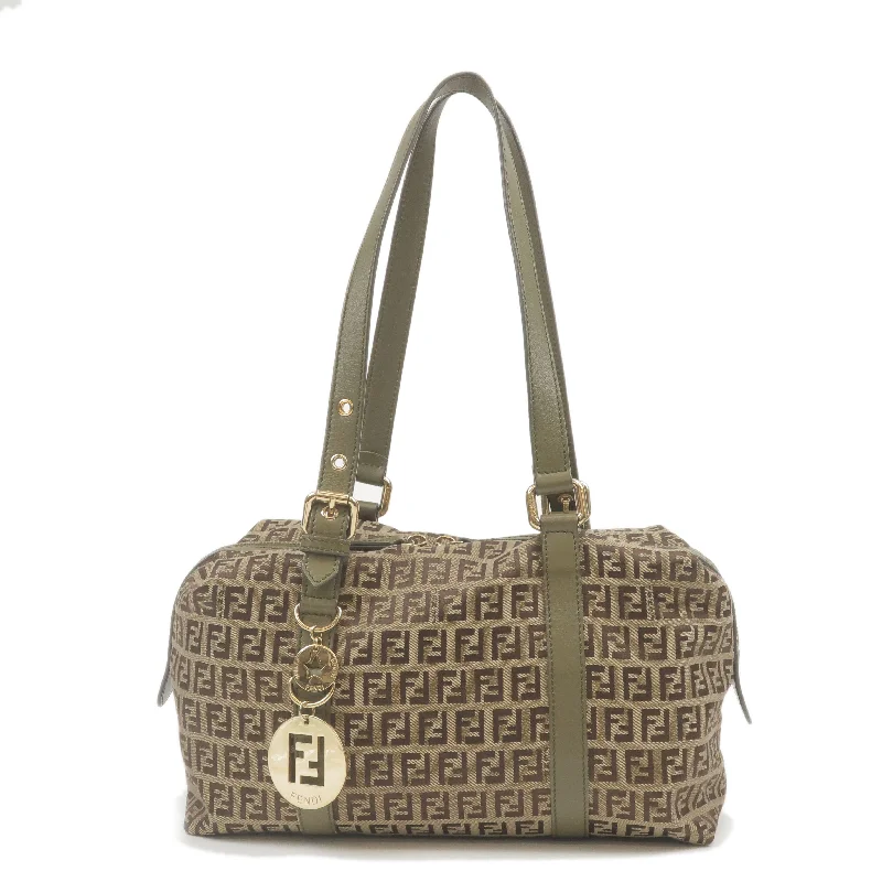 Fendi bags with a Bluetooth - enabled key finder for never losing keys againFENDI Zucchino Canvas Leather Boston Bag Khaki Brown 8BL106