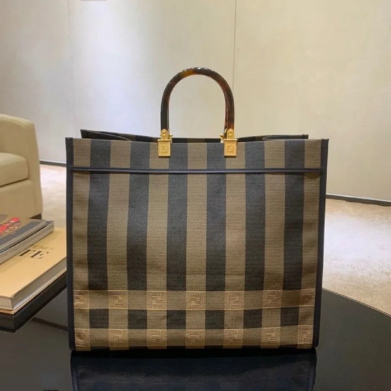 Fendi tote bags with a solar - powered charging panel for eco - friendly chargingFendi Sunshine Large Canvas Tote Bag Brown