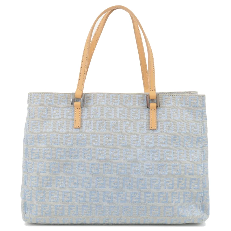 Fendi crossbody bags with a detachable fanny pack strap for a trendy and practical optionFENDI Zucchino Canvas Leather Hand Bag Light Blue 8BH072