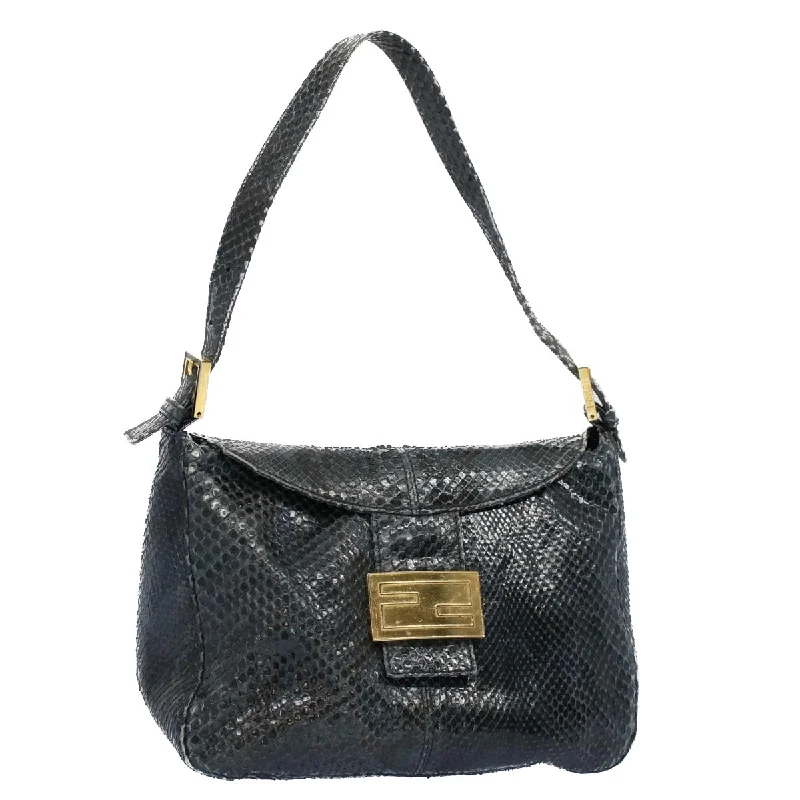 Ladies Fendi crossbody bags with a single - strap design for simplicity and ease of useFENDI Snake Pattern Mamma Baguette Shoulder Bag Exotic leather Navy  55750