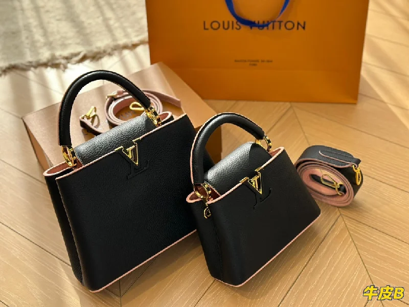 Louis Vuitton tote bags with a printed LV logo on the front for brand visibilityLouis Vuitton Capucines Handbag( 28cm and 20cm)