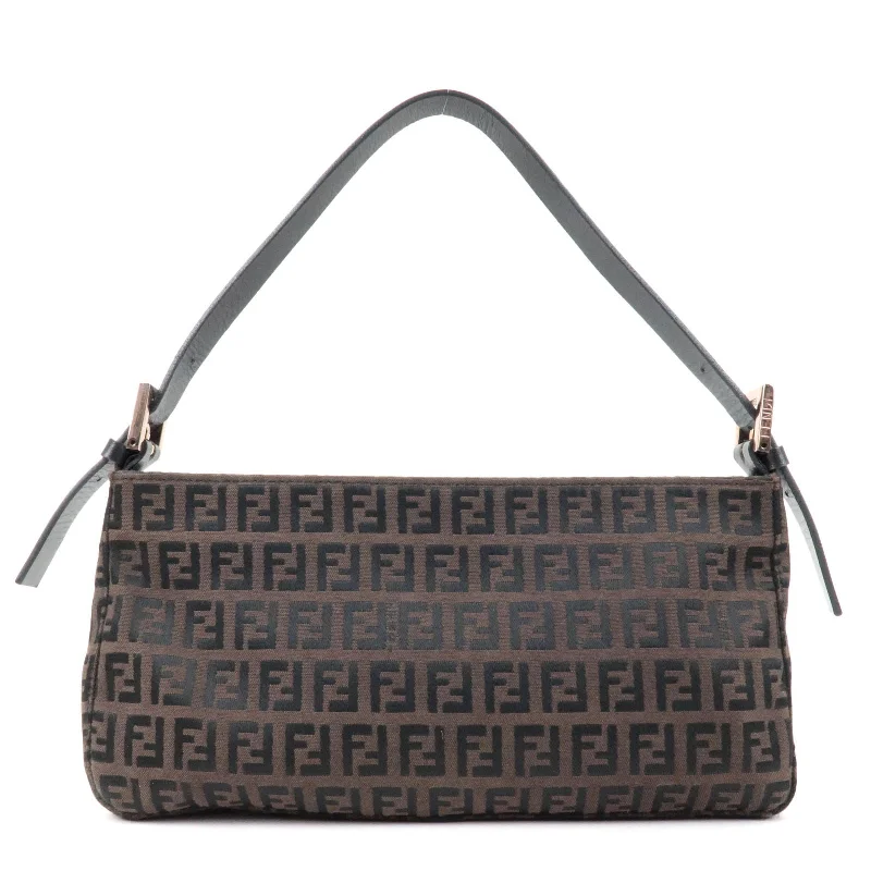 Ladies Fendi Peekaboo bags with a hand - stitched leather handle for artisanal charmFENDI Zucchino Canvas Leather Shoulder Bag Brown Bronze 8BR464