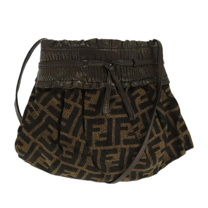 Fendi bags with a detachable mirror inside for quick touch - ups and groomingFENDI Zucca Canvas Shoulder Bag Brown Black Gold  94106