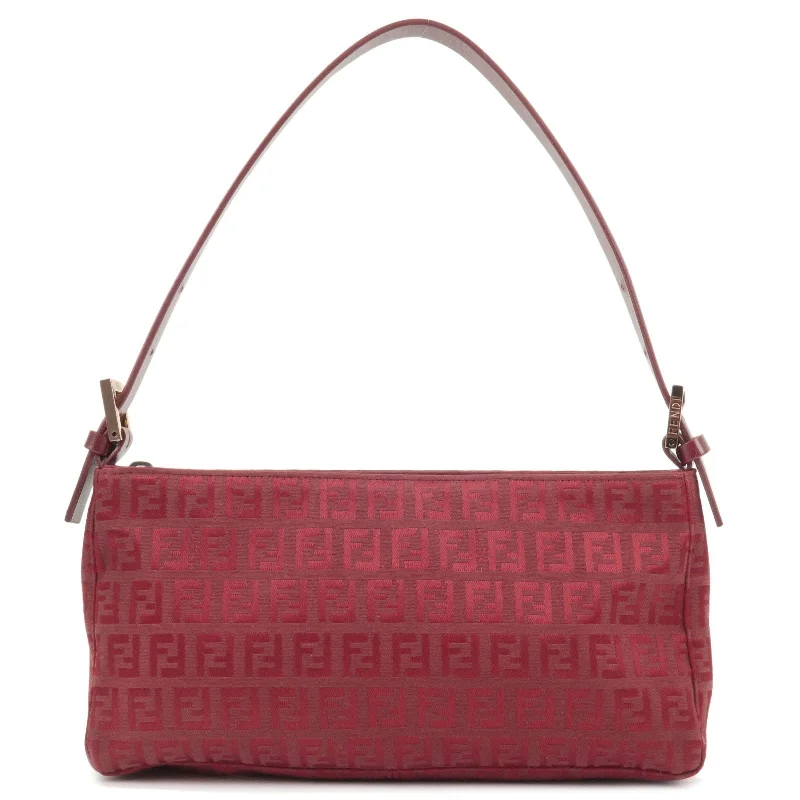 Fendi bags with a detachable makeup pouch inside for beauty - conscious usersFENDI Zucchino Canvas Leather Shoulder Bag Red 8BR042