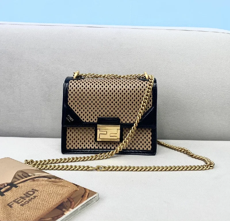 Fendi crossbody bags with a detachable ID holder for easy identificationFendi Small Kan U Black and Brown Bag