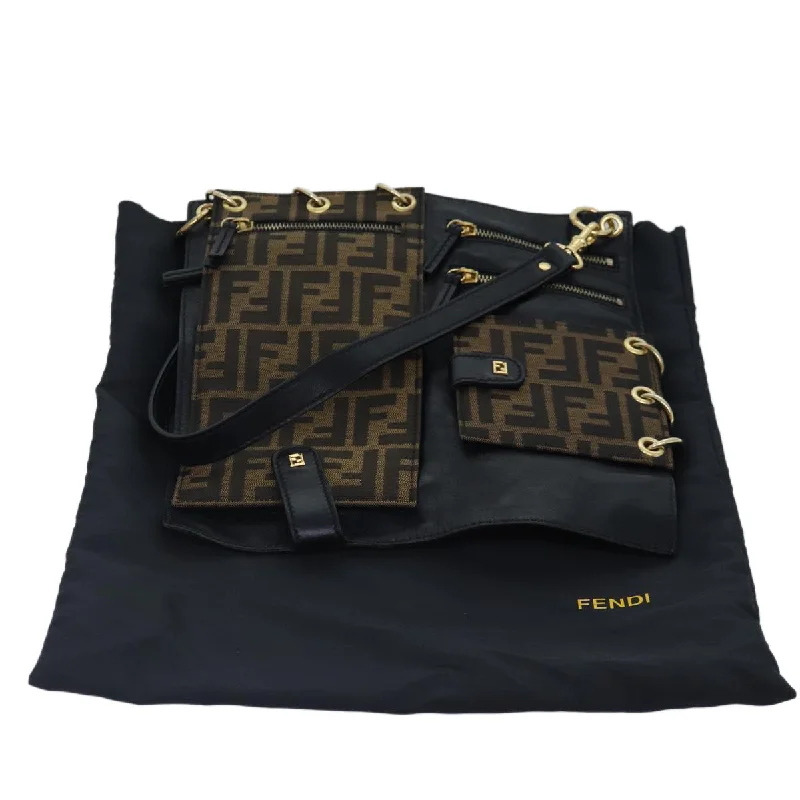 Fendi Baguette bags in a limited - edition colorway for a rare and exclusive lookFENDI Zucca Canvas Shoulder Bag Leather Black Gold  fm3729