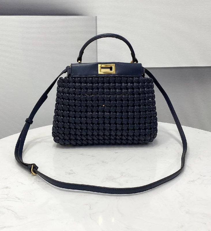 Fendi backpacks with a multi - pocket organization for better functionalityFendi Peekaboo Mini Navy Blue Braided Bag For Woman 18cm/7in