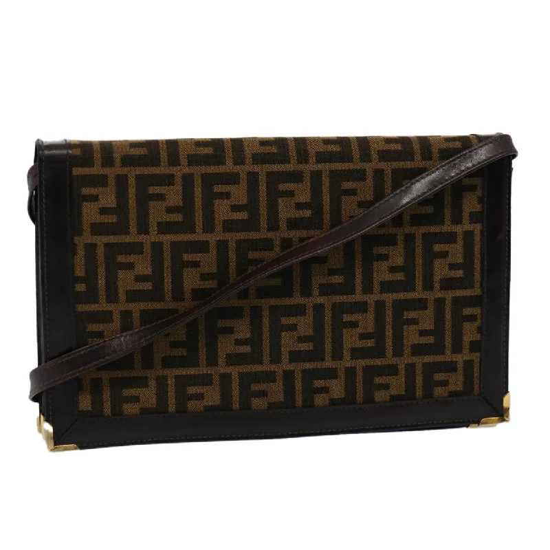 Fendi bags with a touch - screen - friendly pocket for using devices without taking them outFENDI Zucca Canvas Shoulder Bag Brown  60957