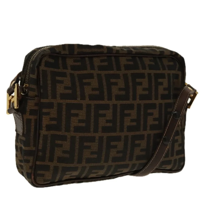 Fendi Baguette bags with a detachable charm featuring the brand's mascotFENDI Zucca Canvas Shoulder Bag Black Brown gold  96320