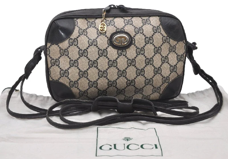 Gucci tote bags for women with a spacious interiorAuthentic GUCCI Shoulder Cross Body Bag Purse GG PVC Leather Navy Blue 4255I