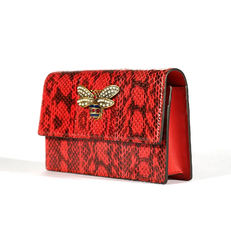 Ladies Gucci handbags with a detachable coin purse insideGucci 476079 2134 Bee Women's Red Exotic Snake Skin Shoulder Bag (GG2067)