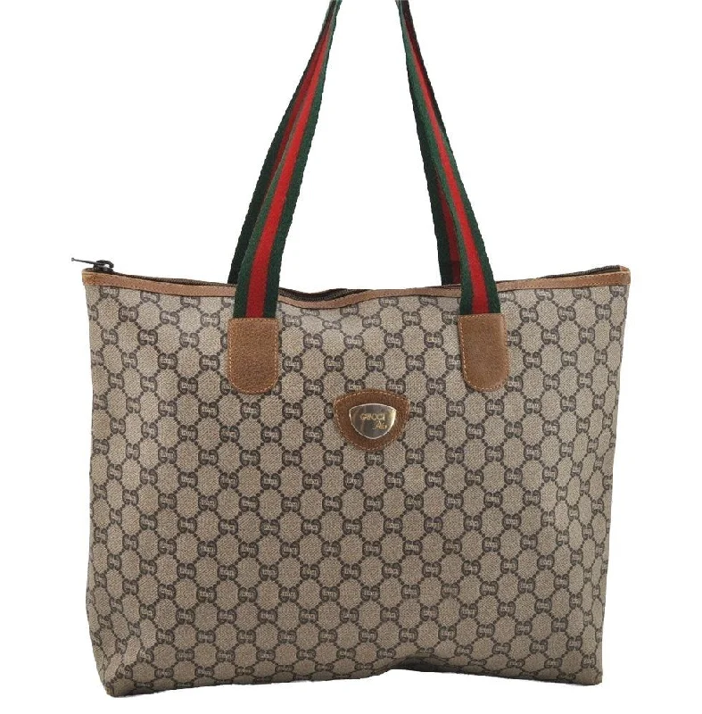 Women Gucci Sylvie bags with a detachable ribbon detailAuthentic GUCCI Web Sherry Line GG Plus GG PVC Leather Tote Bag Brown 3769I