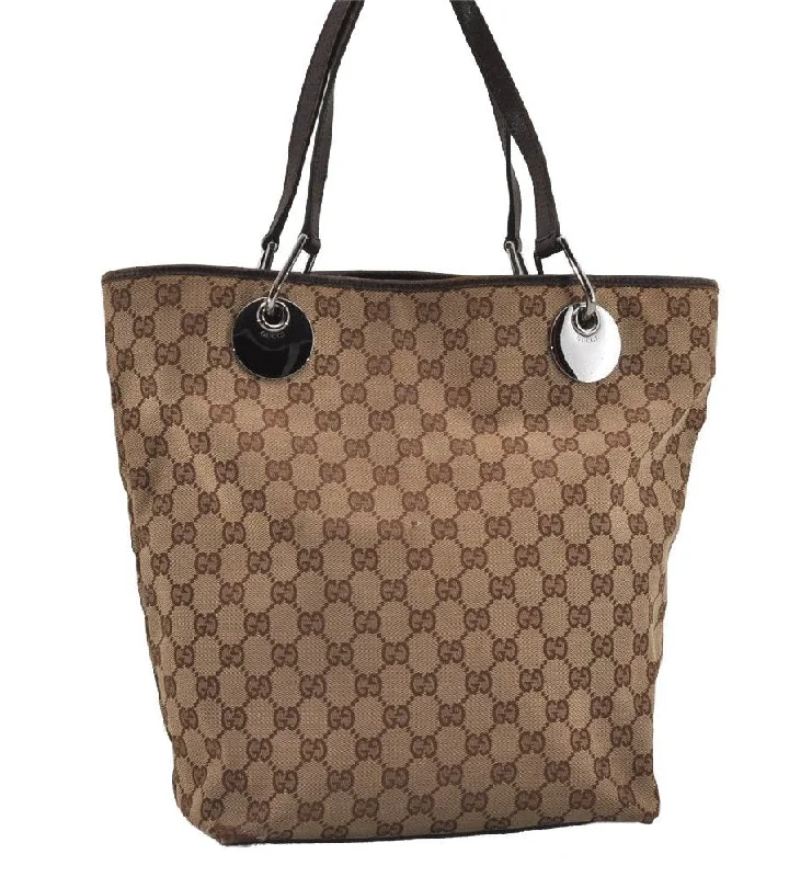 Women Gucci Sylvie bags with a leather - wrapped handleAuthentic GUCCI Eclipse Shoulder Tote Bag GG Canvas Leather 120836 Brown 3325I