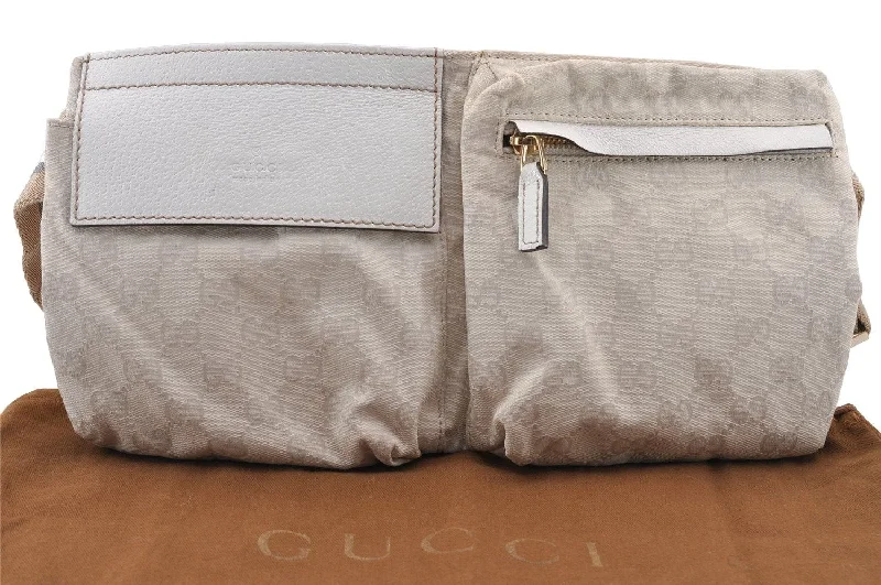 Women Gucci bags with a magnetic snap closure for easy accessAuthentic GUCCI Vintage Waist Body Bag Purse GG Canvas Leather 28566 White 4029I