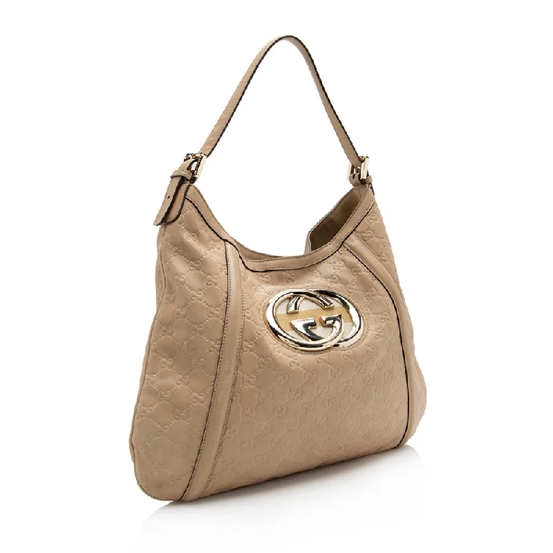 Women Gucci bags with a chain - link trim and a leather bodyGucci Guccissima Leather Britt Medium Hobo (16661)