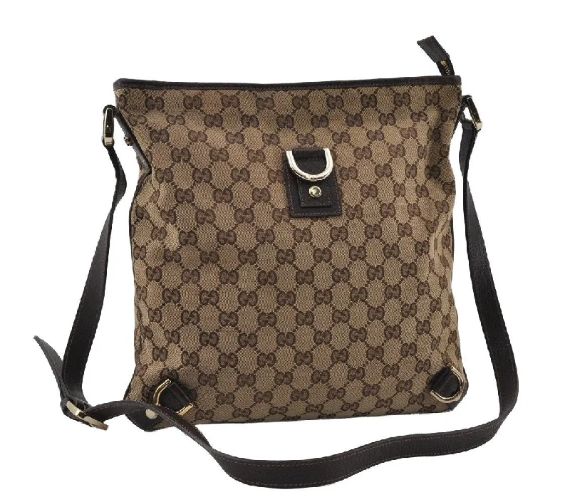 Ladies Gucci shoulder bags with a wide - width strapAuthentic GUCCI Abbey Shoulder Cross Bag GG Canvas Leather 131326 Brown 3559I